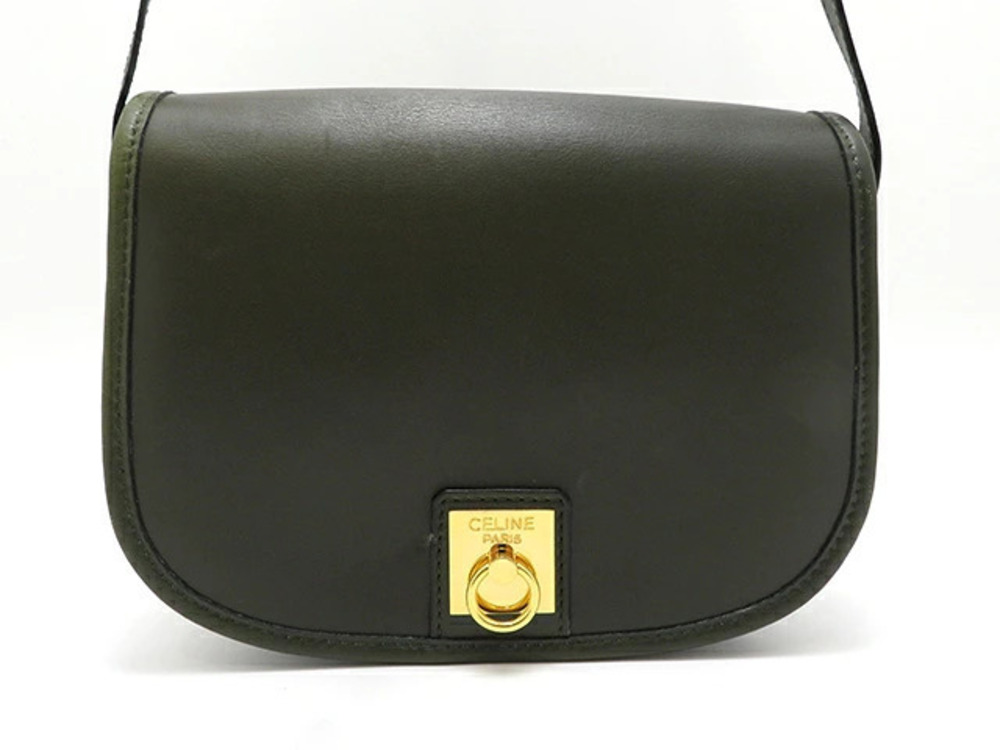Celine leather flap shoulder bag structured saddle silhouette Black